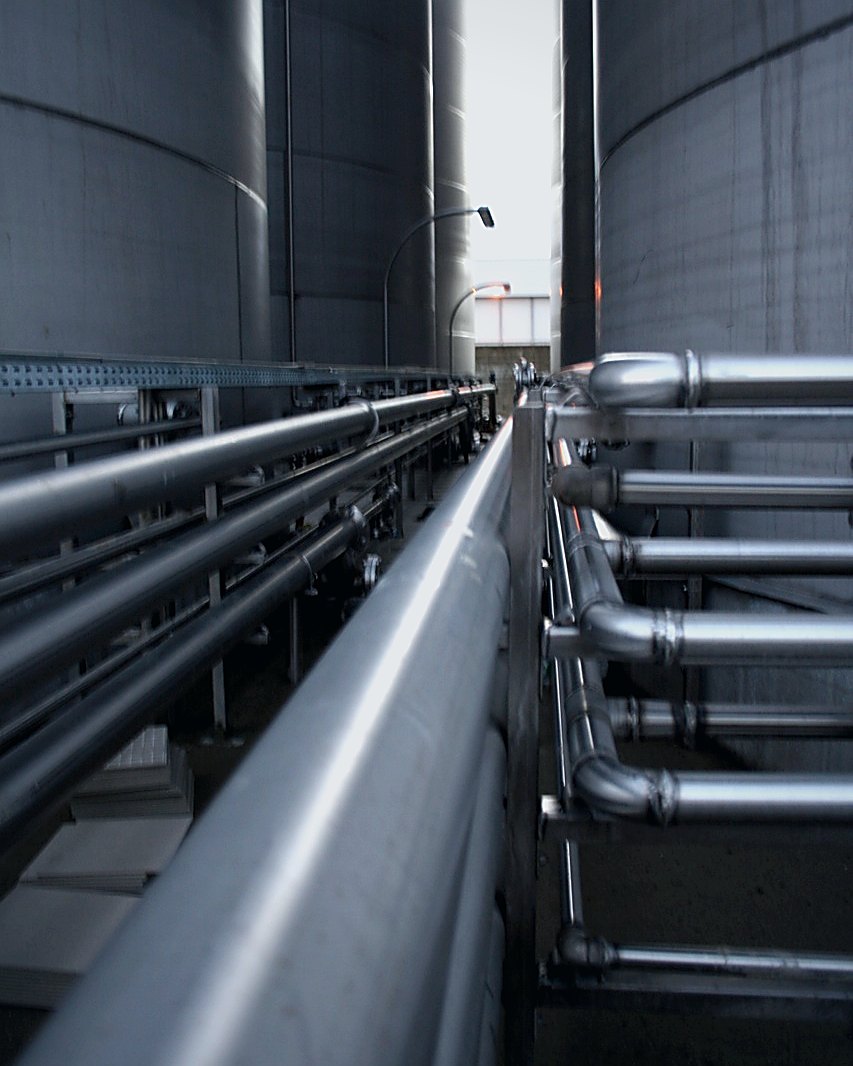 Stainless steel piping corridor